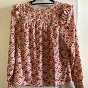 NWOT LOFT floral smocked ruffle long sleeve top